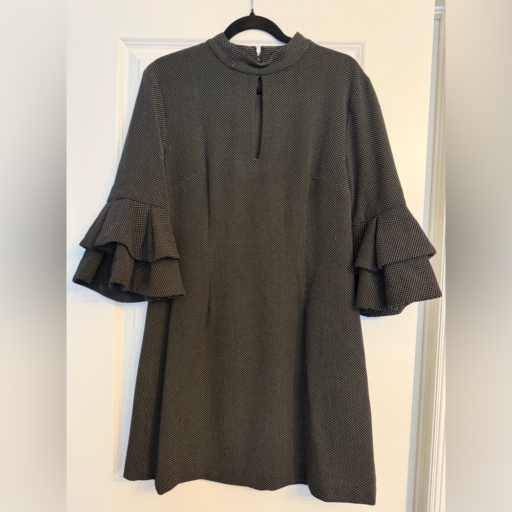 KEEPSAKE the Label Black Microdot Ruffle-Sleeve Midi Dress